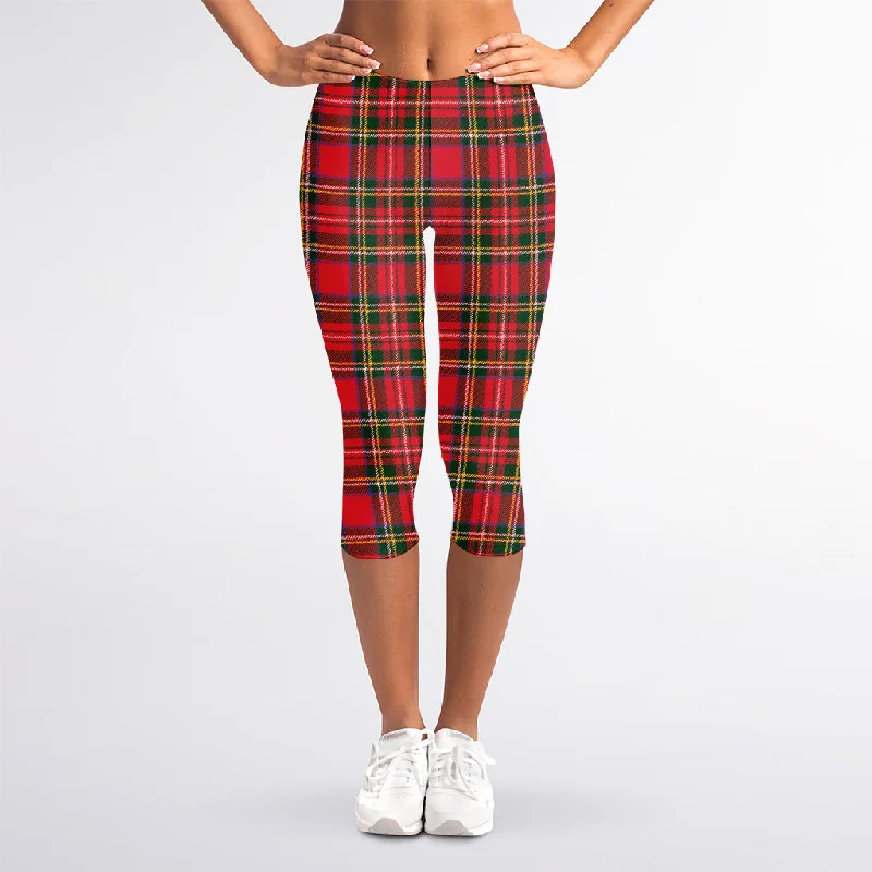 Midnight Madness Red And Green Scottish Tartan Print Women's Capri Leggings