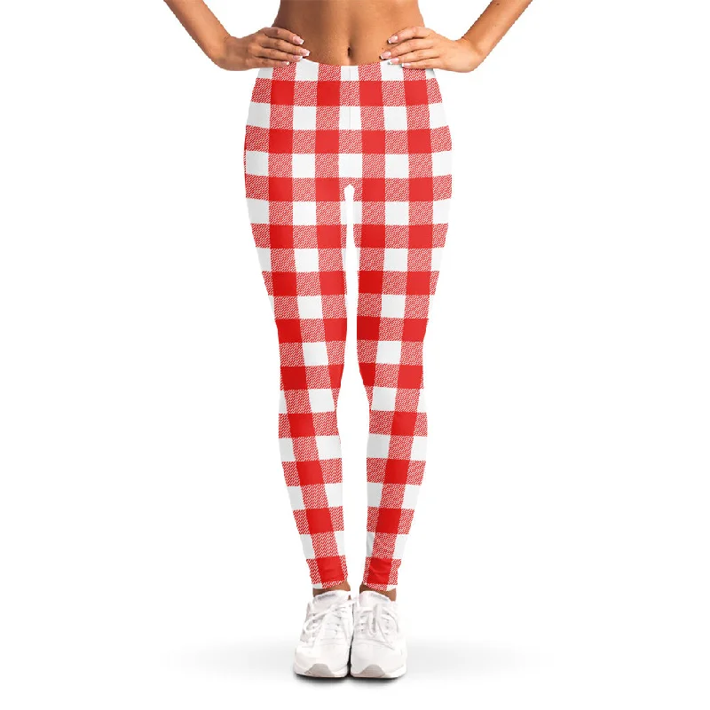Blowout Deals Red And White Buffalo Check Print Women's Leggings