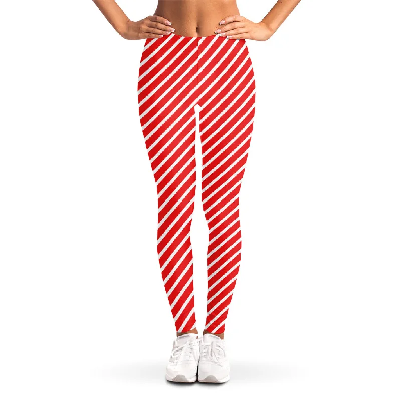 Don't Miss Red And White Candy Cane Pattern Print Women's Leggings