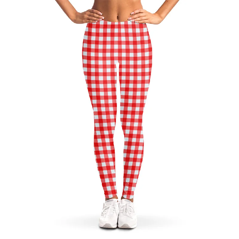 The Best Prices Red And White Check Pattern Print Women's Leggings