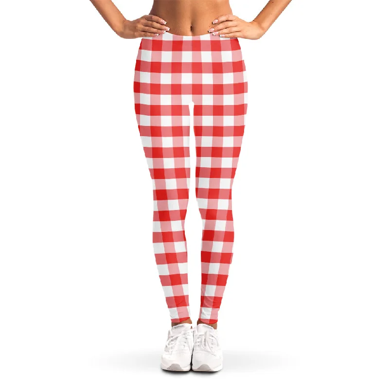 Savings Galore Red And White Gingham Pattern Print Women's Leggings