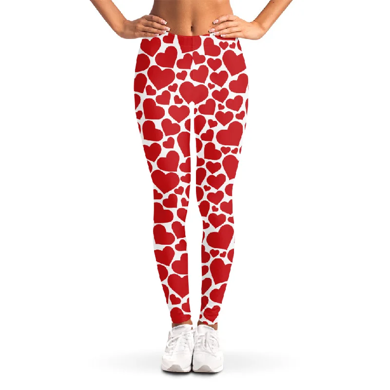 Price Reduction Red And White Heart Pattern Print Women's Leggings