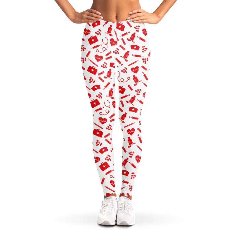 Lowest Price Red And White Nurse Pattern Print Women's Leggings