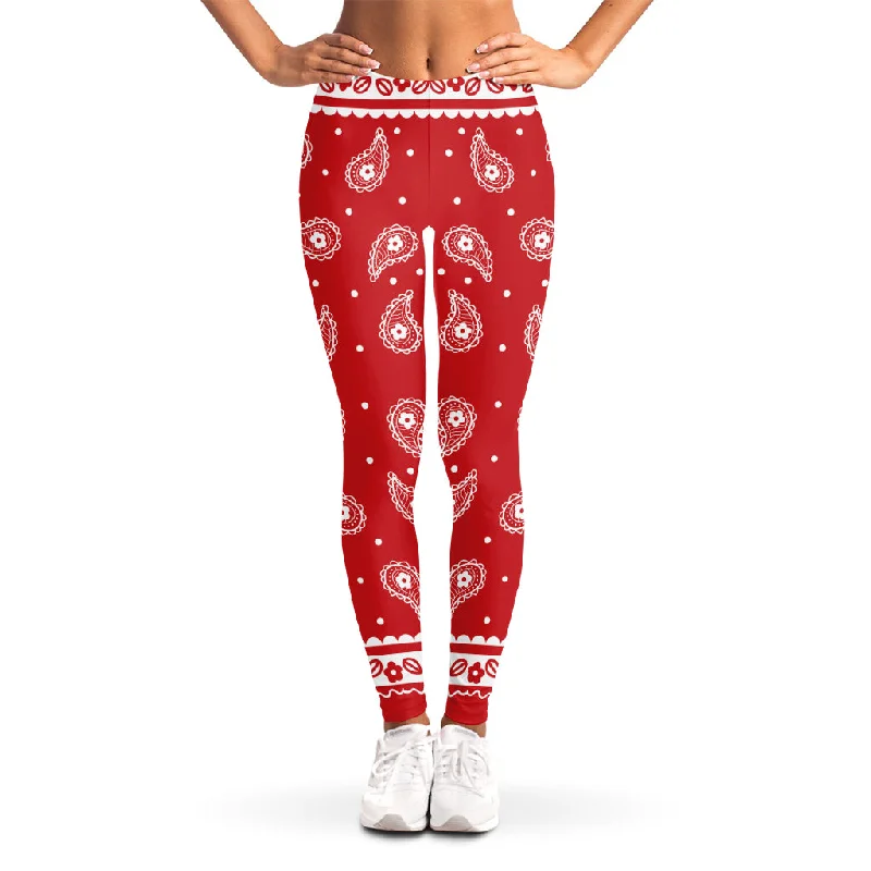 Limited Availability Red And White Paisley Bandana Print Women's Leggings