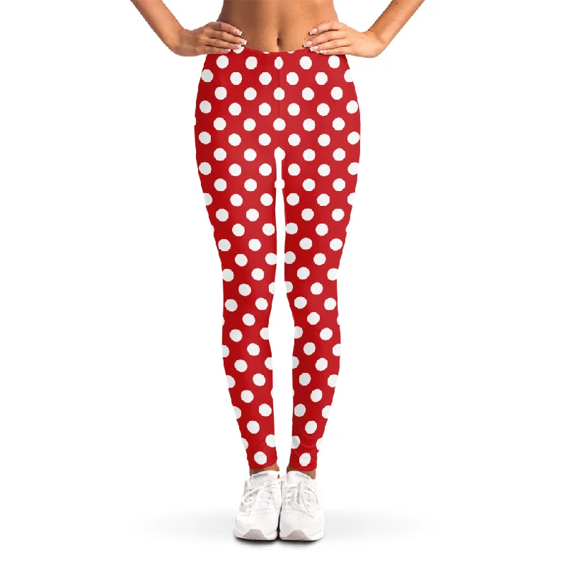 Daily Deals Red And White Polka Dot Pattern Print Women's Leggings