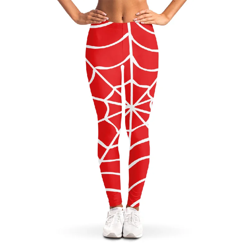 Epic Deals Red And White Spider Web Pattern Print Women's Leggings