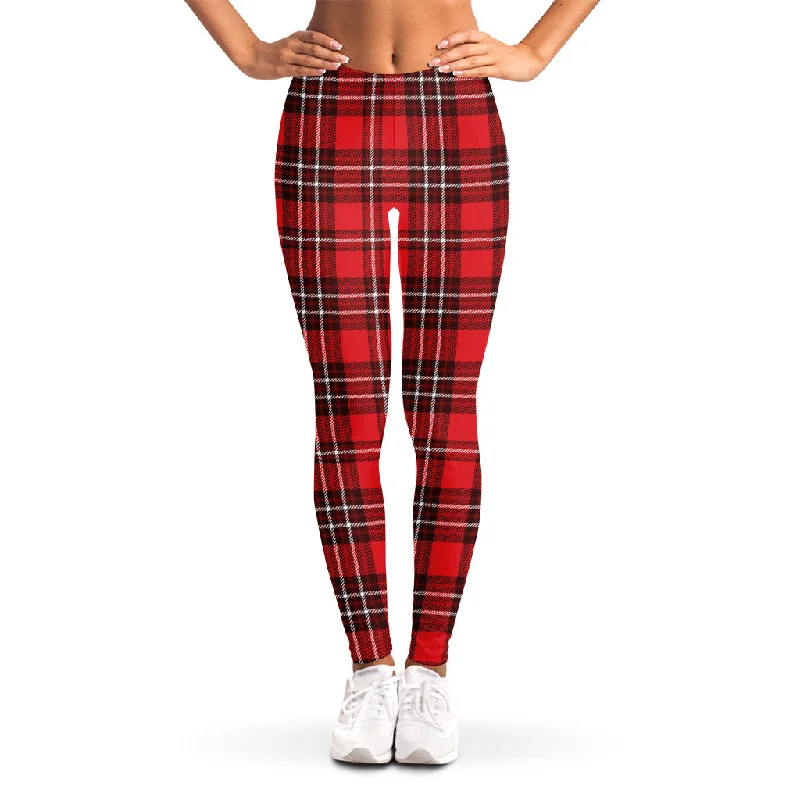 Savings Event Red And White Tartan Pattern Print Women's Leggings