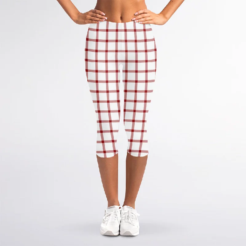 Get It Before It’s Gone Red And White Tattersall Pattern Print Women's Capri Leggings