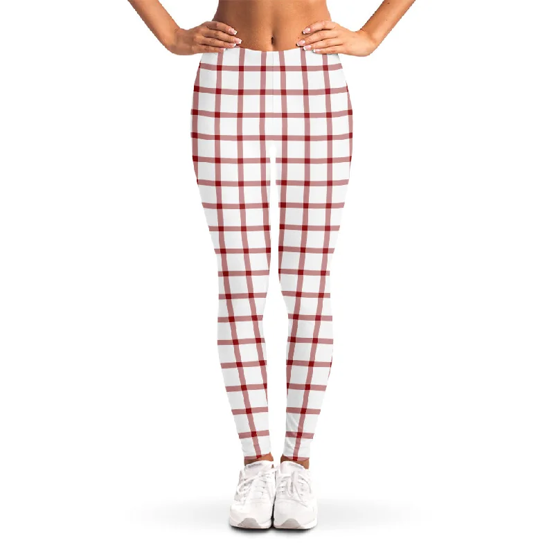 Best Bargains Red And White Tattersall Pattern Print Women's Leggings
