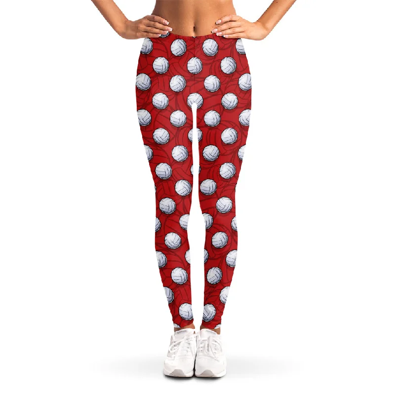 Bargain Prices Red And White Volleyball Pattern Print Women's Leggings
