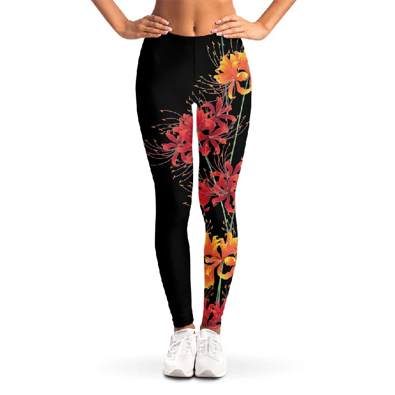 Price Buster Red And Yellow Japanese Amaryllis Print Women's Leggings