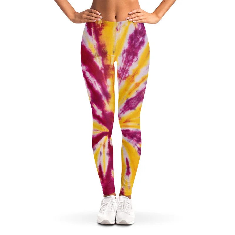 Bargain Bin Red And Yellow Spider Tie Dye Print Women's Leggings