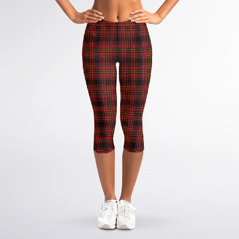Weekend Special Red And Yellow Tartan Pattern Print Women's Capri Leggings
