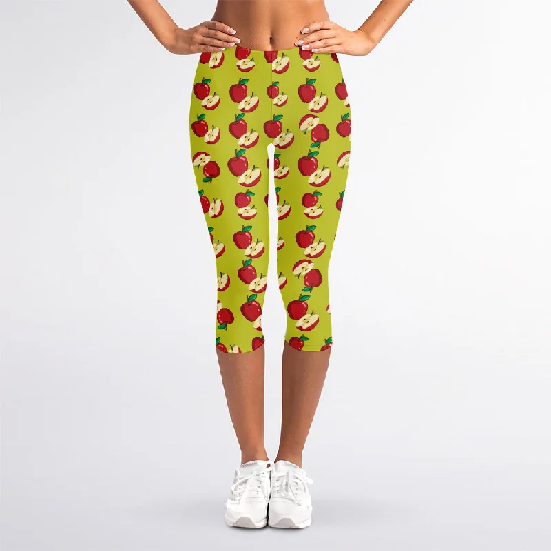 Best Seller Red Apple Fruit Pattern Print Women's Capri Leggings