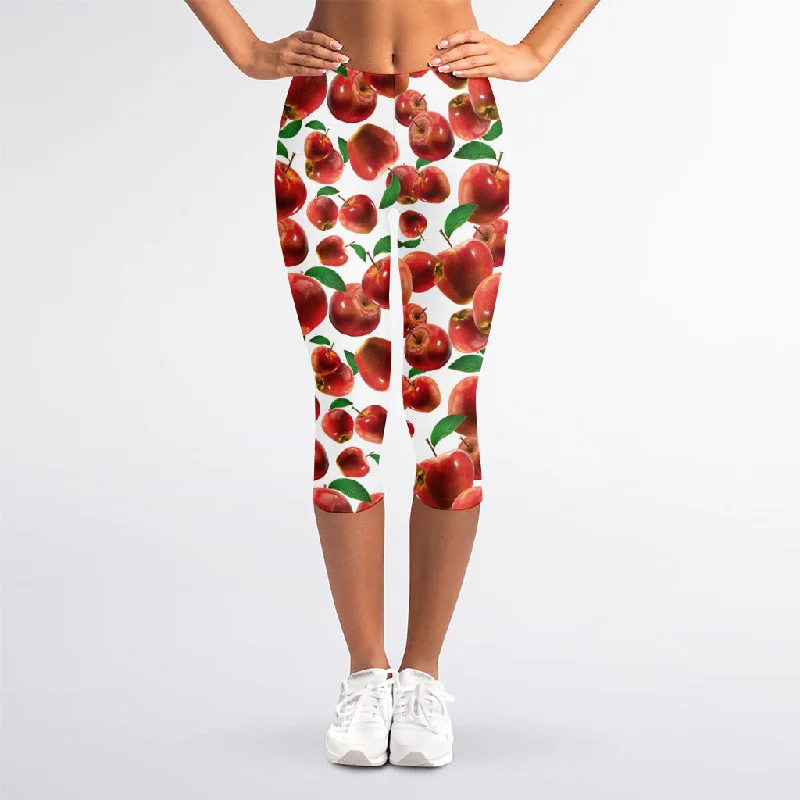 Unmissable Offer Red Apple Pattern Print Women's Capri Leggings