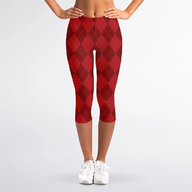 Today Only Red Argyle Pattern Print Women's Capri Leggings