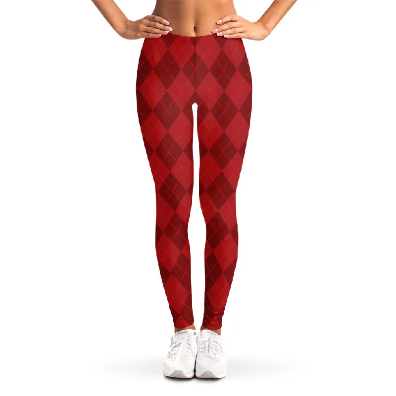 Markdown Madness Red Argyle Pattern Print Women's Leggings
