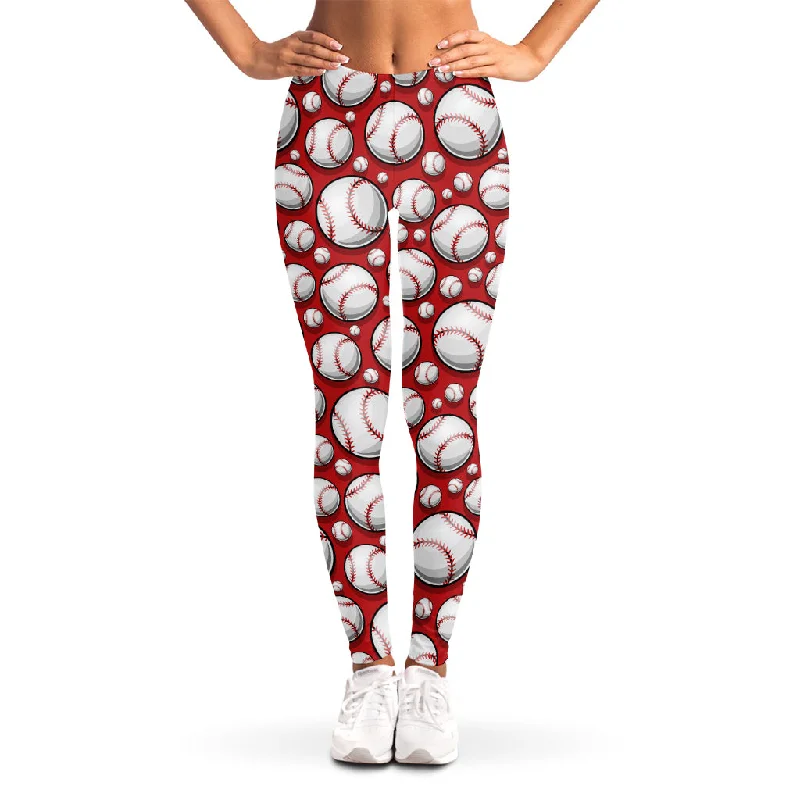 Customer Appreciation Sale Red Baseball Pattern Print Women's Leggings