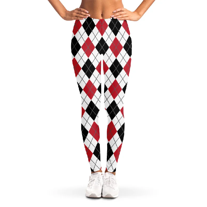Grand Opening Sale Red Black And White Argyle Pattern Print Women's Leggings