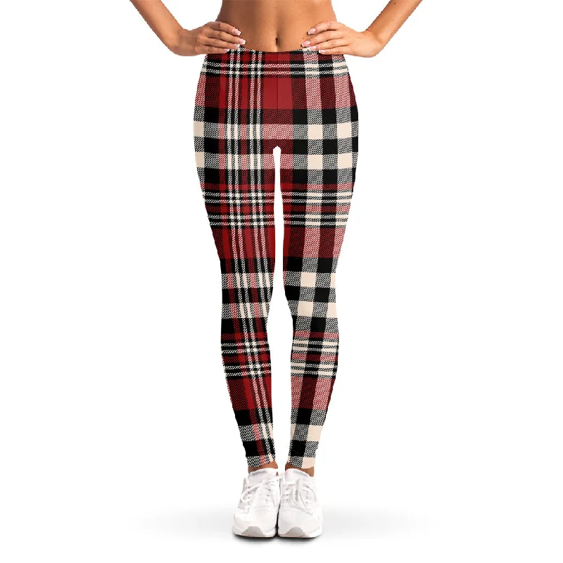 Online Exclusive Red Black And White Border Tartan Print Women's Leggings