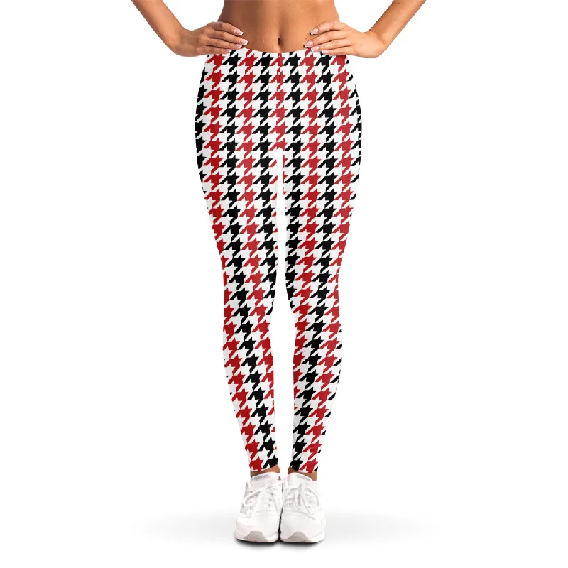 Limited Quantity Red Black And White Houndstooth Print Women's Leggings