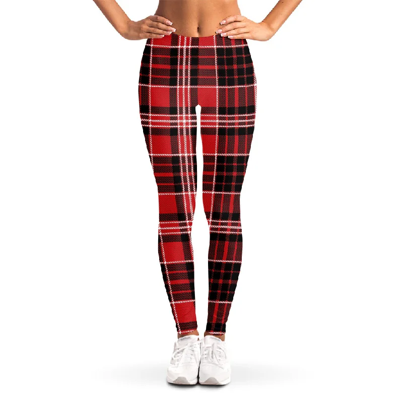 Act Now Red Black And White Scottish Plaid Print Women's Leggings