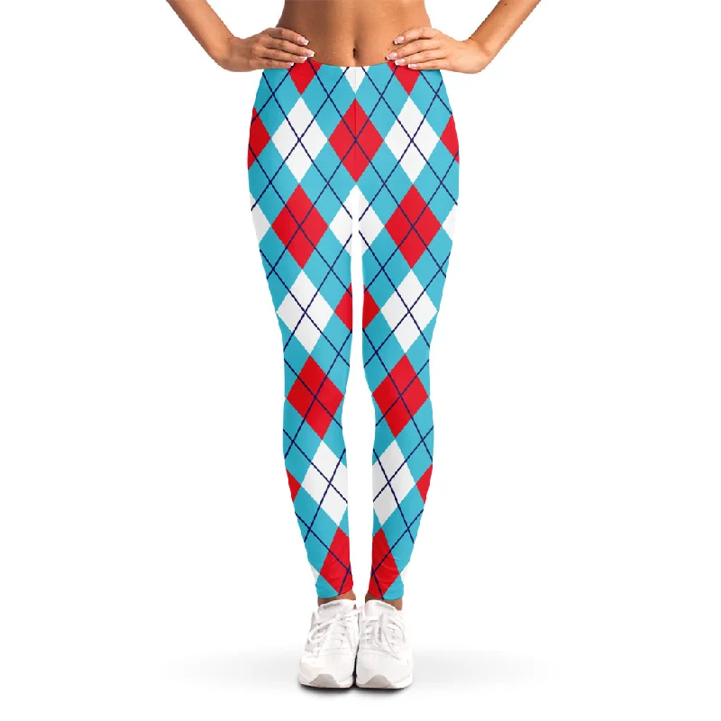 Flash Sale Red Blue And White Argyle Pattern Print Women's Leggings