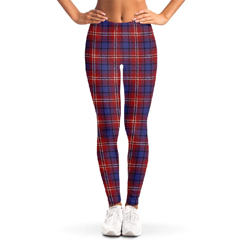 Clearance Sale Red Blue And White Tartan Pattern Print Women's Leggings