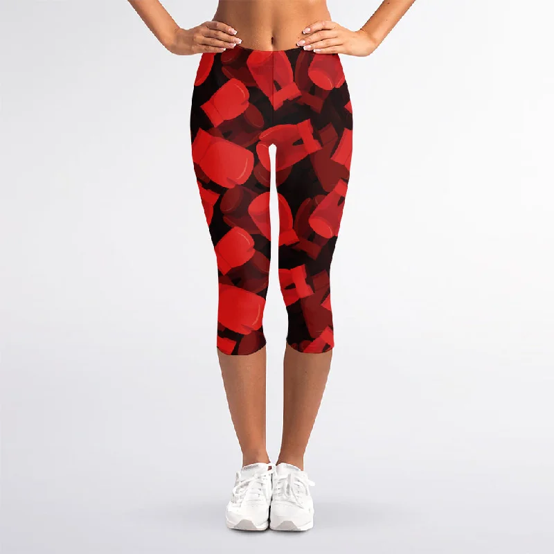 Bonus Savings Red Boxing Gloves Pattern Print Women's Capri Leggings