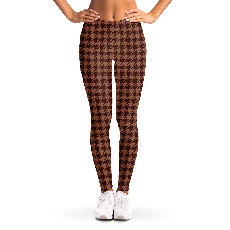 Value Deals Red Brown Houndstooth Pattern Print Women's Leggings