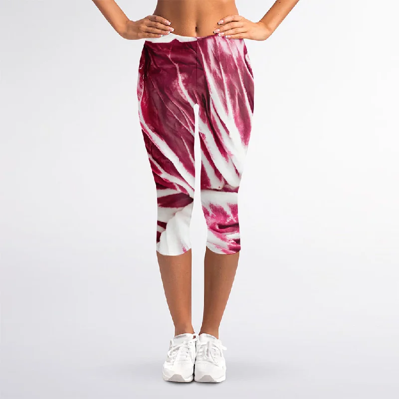 One-DAY Sale Red Cabbage Leaves Print Women's Capri Leggings