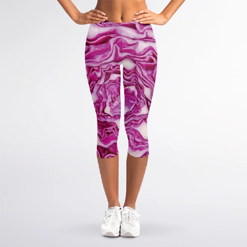 Mega Sale Red Cabbage Print Women's Capri Leggings