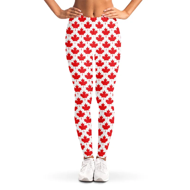 Super Deal Red Canadian Maple Leaf Pattern Print Women's Leggings