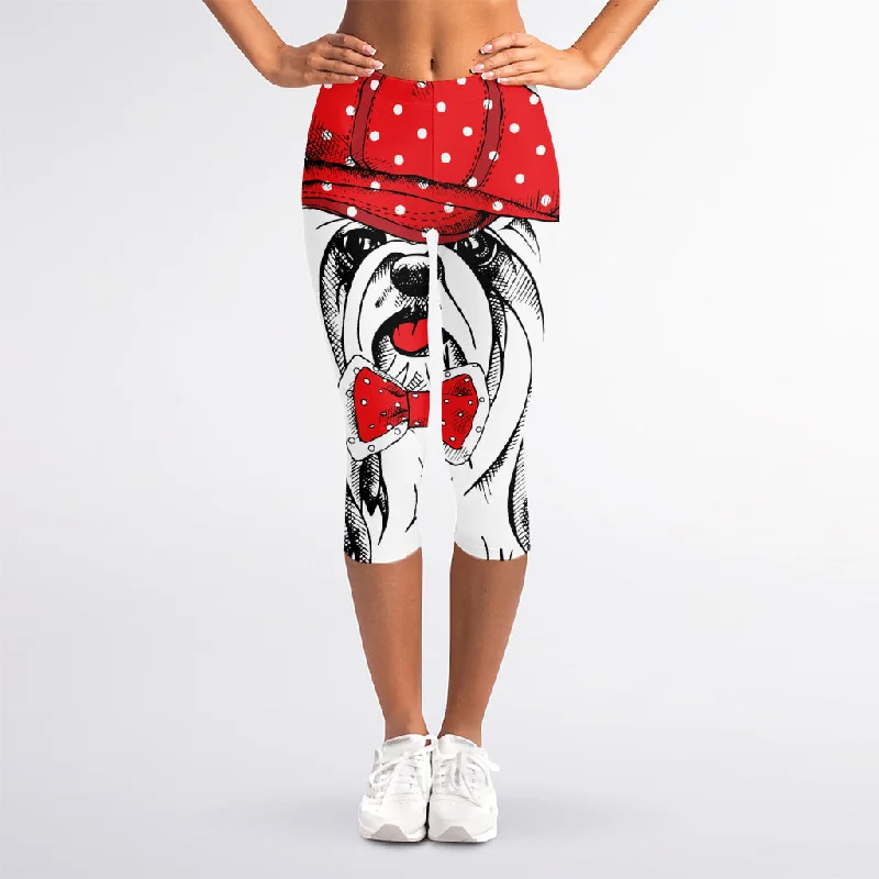 Fantastic Deals Red Cap Yorkshire Terrier Print Women's Capri Leggings