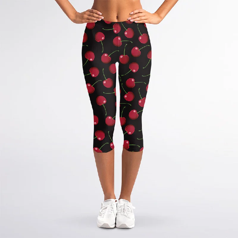 Deal of the Week Red Cherry Pattern Print Women's Capri Leggings
