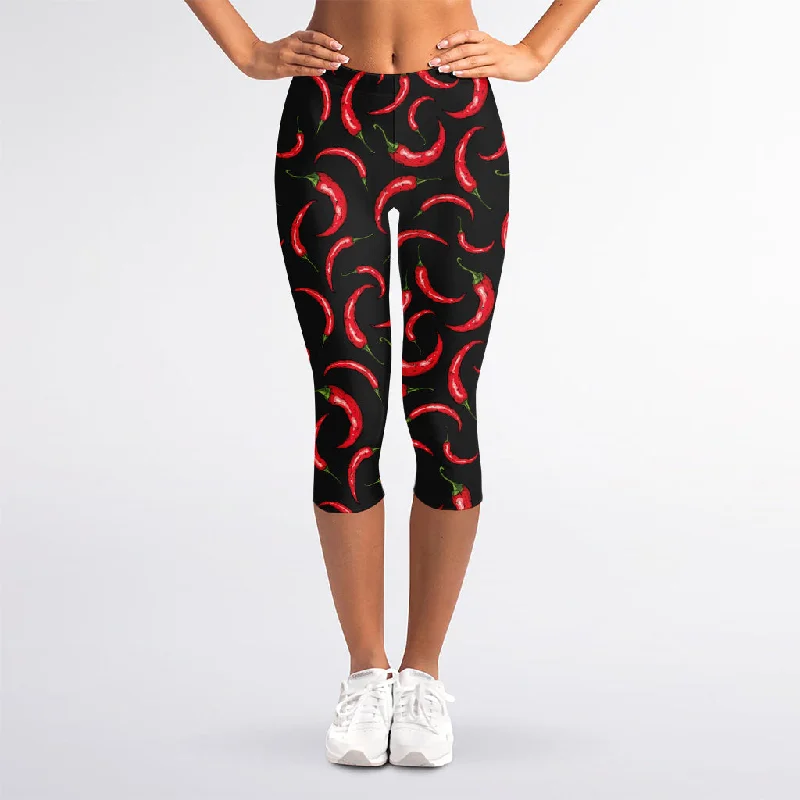 Clearance Items Red Chili Peppers Pattern Print Women's Capri Leggings