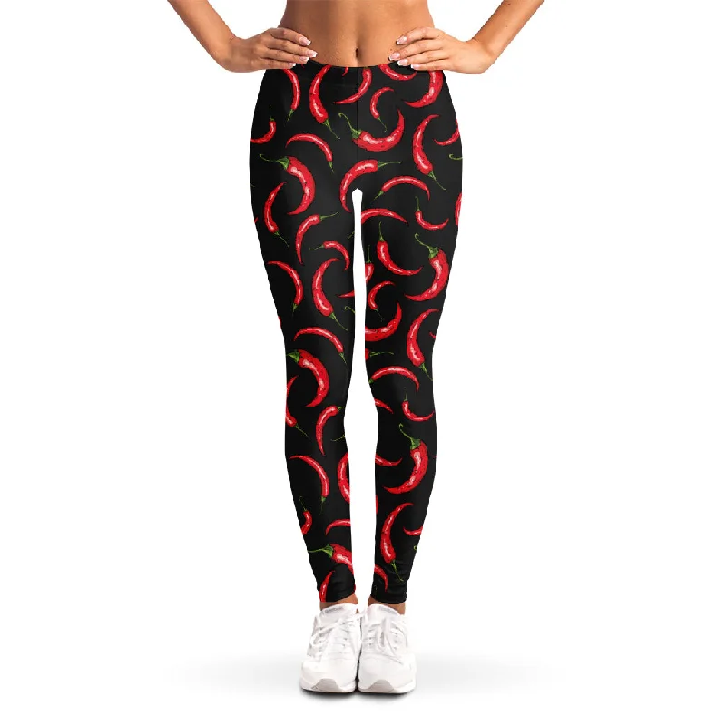 Steals and Deals Red Chili Peppers Pattern Print Women's Leggings