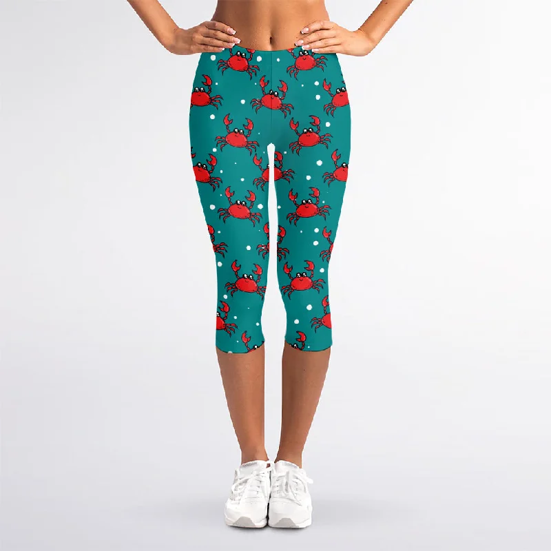 Unmissable Offer Red Crab Pattern Print Women's Capri Leggings