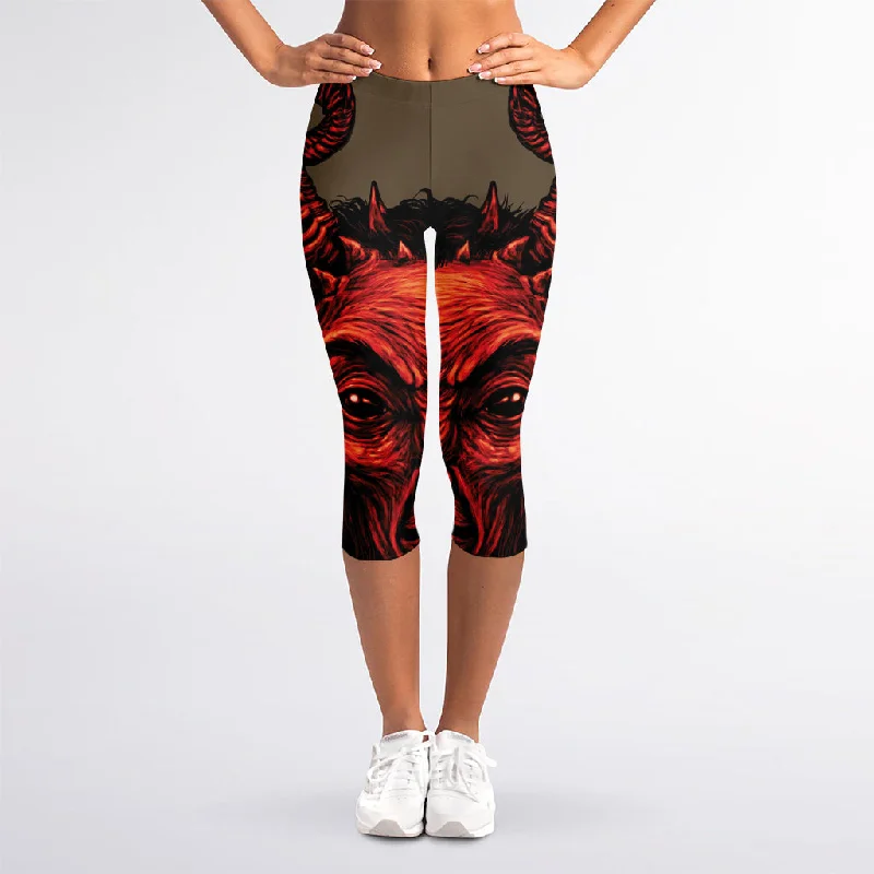 Today’s Deal Red Devil Satan Print Women's Capri Leggings