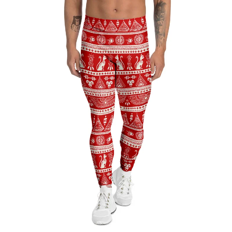Extra Savings Red Egypt Symbol Print Pattern Men's Leggings