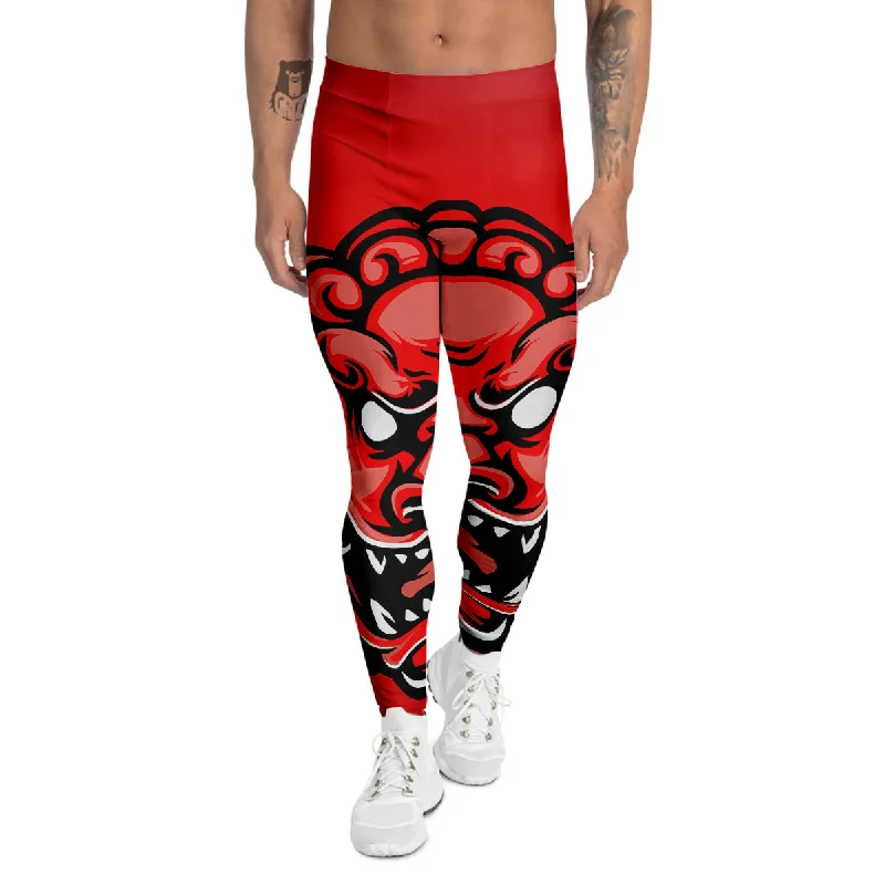 Closeout Red Foo Dog Print Men's Leggings