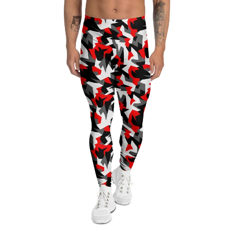 Best Bargains Red Geometric Camouflage Print Pattern Men's Leggings
