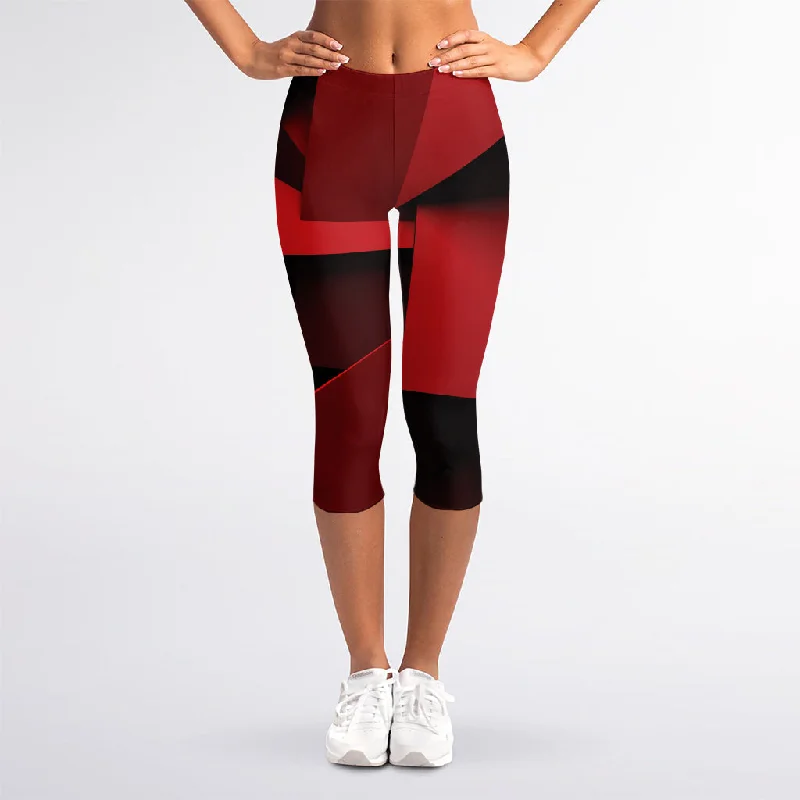Super Bargain Red Geometric Print Women's Capri Leggings