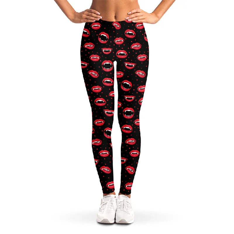 Amazing Deals Red Halloween Vampire Lips Pattern Print Women's Leggings