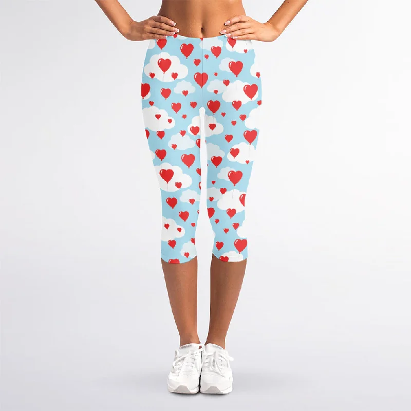 Extra Savings Red Heart Balloon Pattern Print Women's Capri Leggings