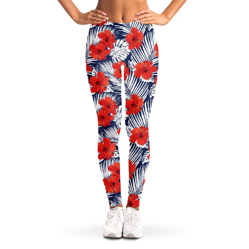 Take Advantage Red Hibiscus Tropical Pattern Print Women's Leggings