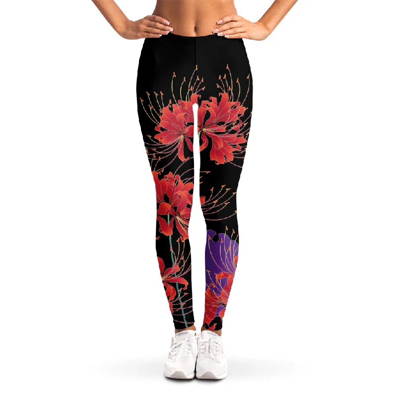 Big Savings Red Japanese Amaryllis Pattern Print Women's Leggings