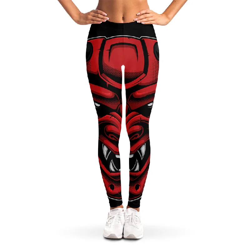 Act Now Red Japanese Demon Mask Print Women's Leggings