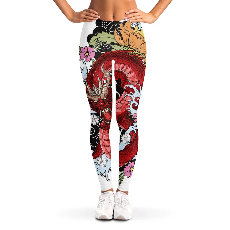 Weekend Deal Red Japanese Dragon Tattoo Print Women's Leggings