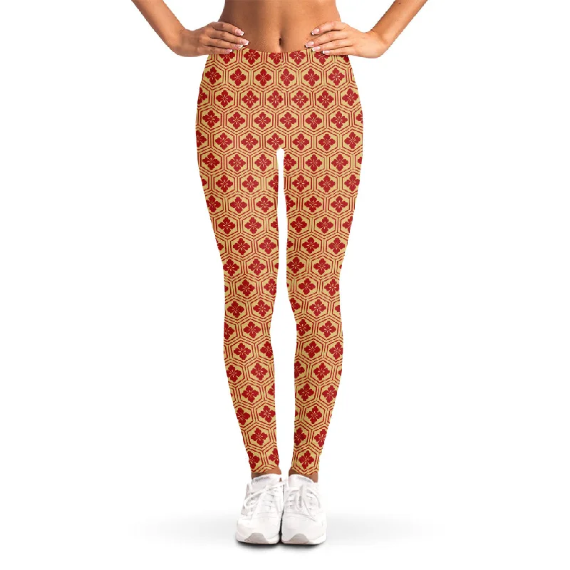 TIME-Limited Offer Red Japanese Flower Pattern Print Women's Leggings